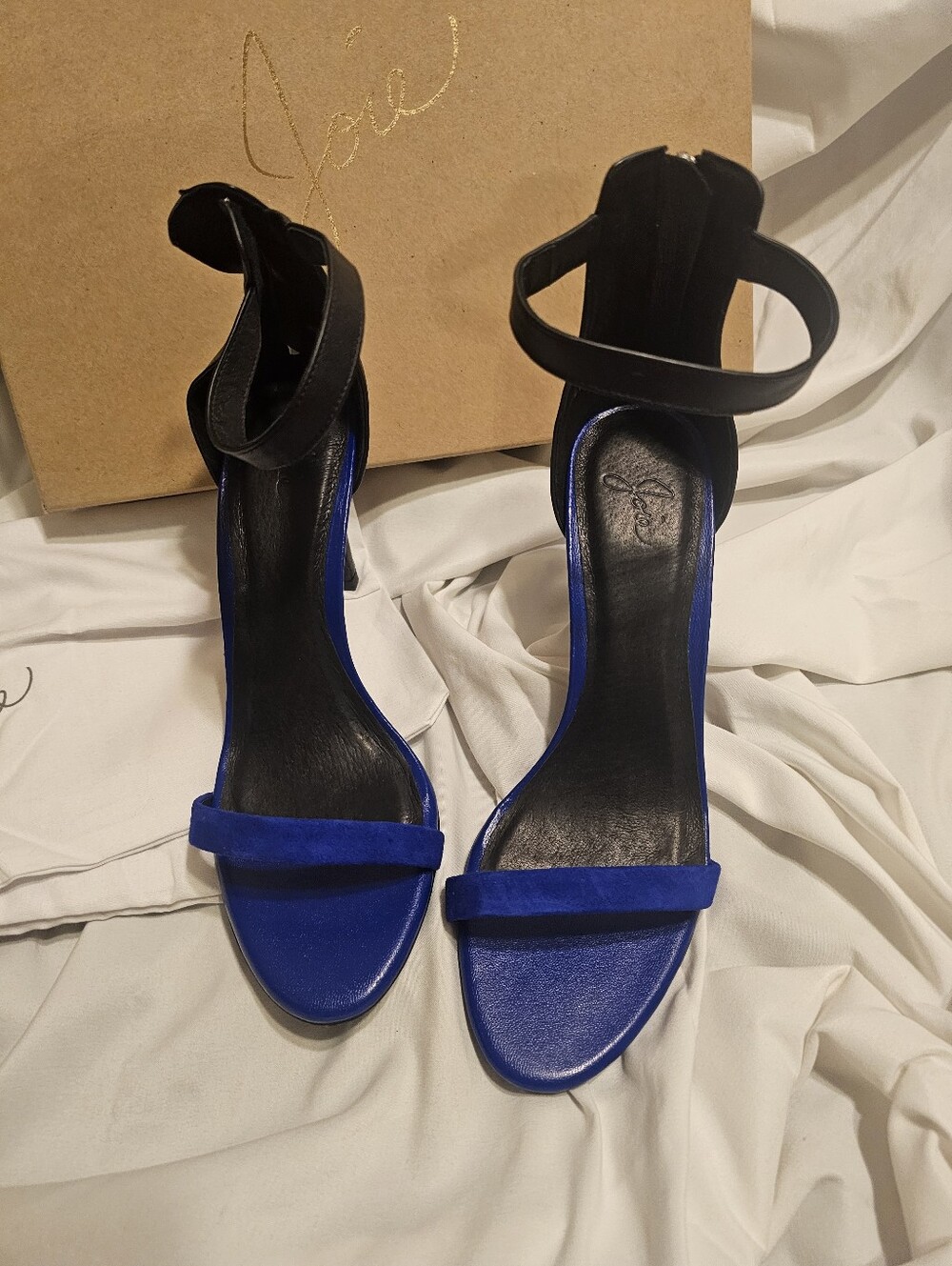 Joie Abbott Ankle Strap Stiletto Heels - Deep Indigo Black - NIB Size 38 / US 8